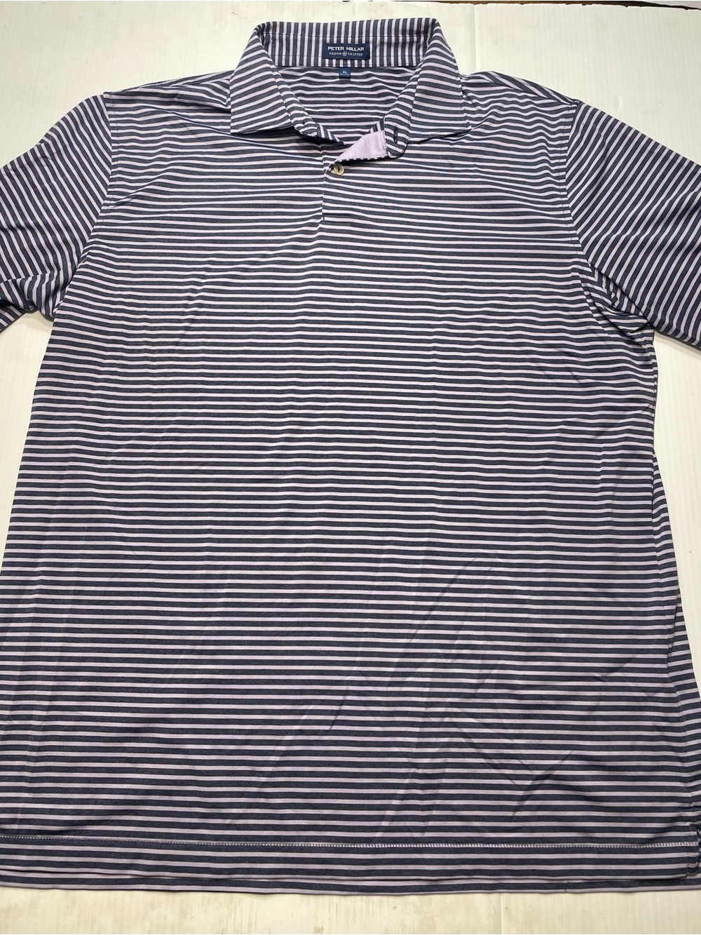 Peter Millar Men's Polo Crown Crafted XL Blue Purple Stripe Preppy Golf Stretch